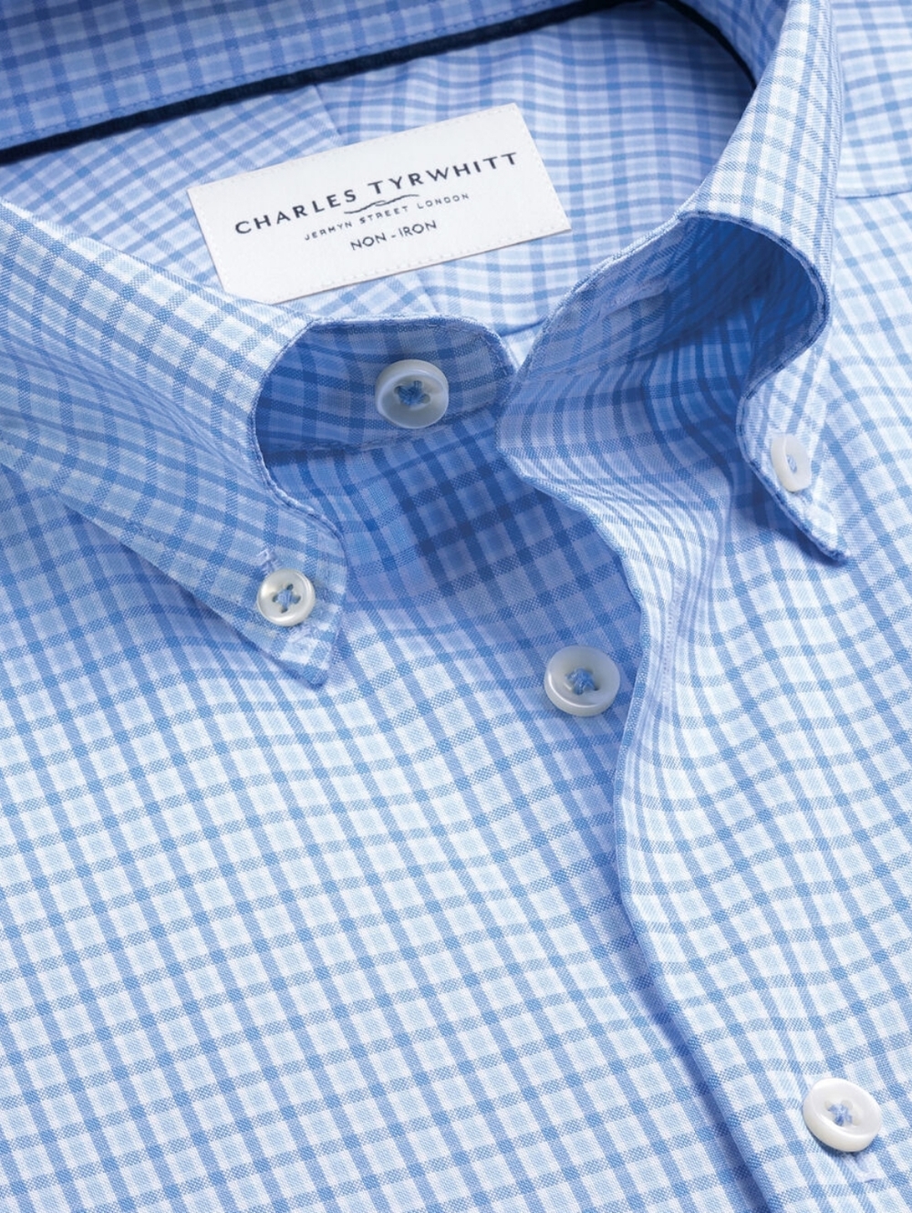Charles Tyrwhitt Light Blue Windowpane Dress Shirt - CLASSIC - 16.5 NECK